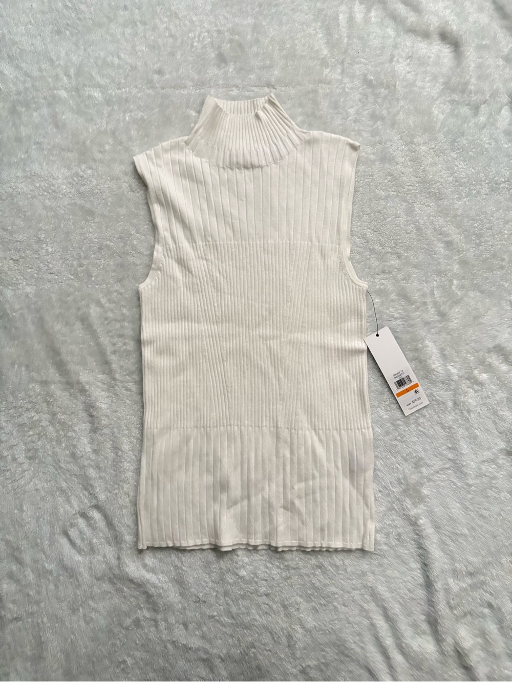 Calvin Klein Sleeveless Ribbed Mock Neck Sweater Top - White
